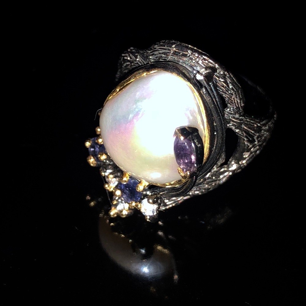 Natural Baroque Pearl Ring With Gems View 5